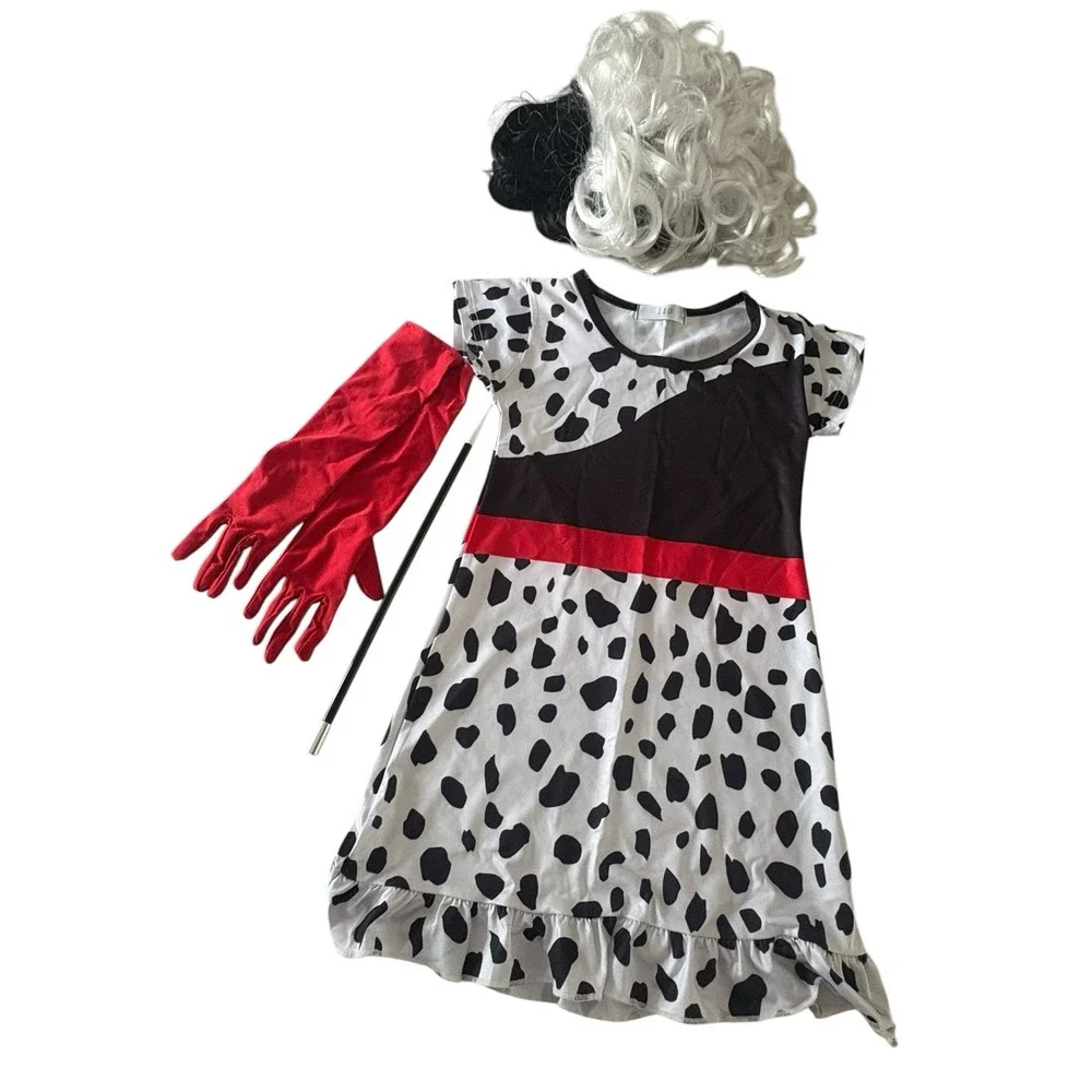 Cruella De Vil 101 Dalmatians Costume With Wig Size 3-4 T Halloween